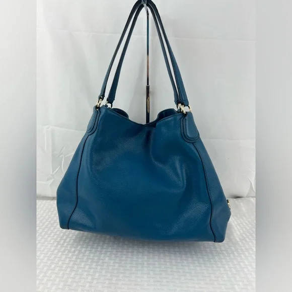 4011: Coach Edie Blue Pebbled Leather Shoulder Hobo Bag Retail w/ Entrupy Cert - Picture 3 of 10